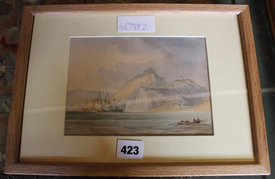 English School (mid 19th century) watercolour, ship off coast